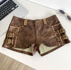 Women High Waist PU Leather Shorts with Buckle