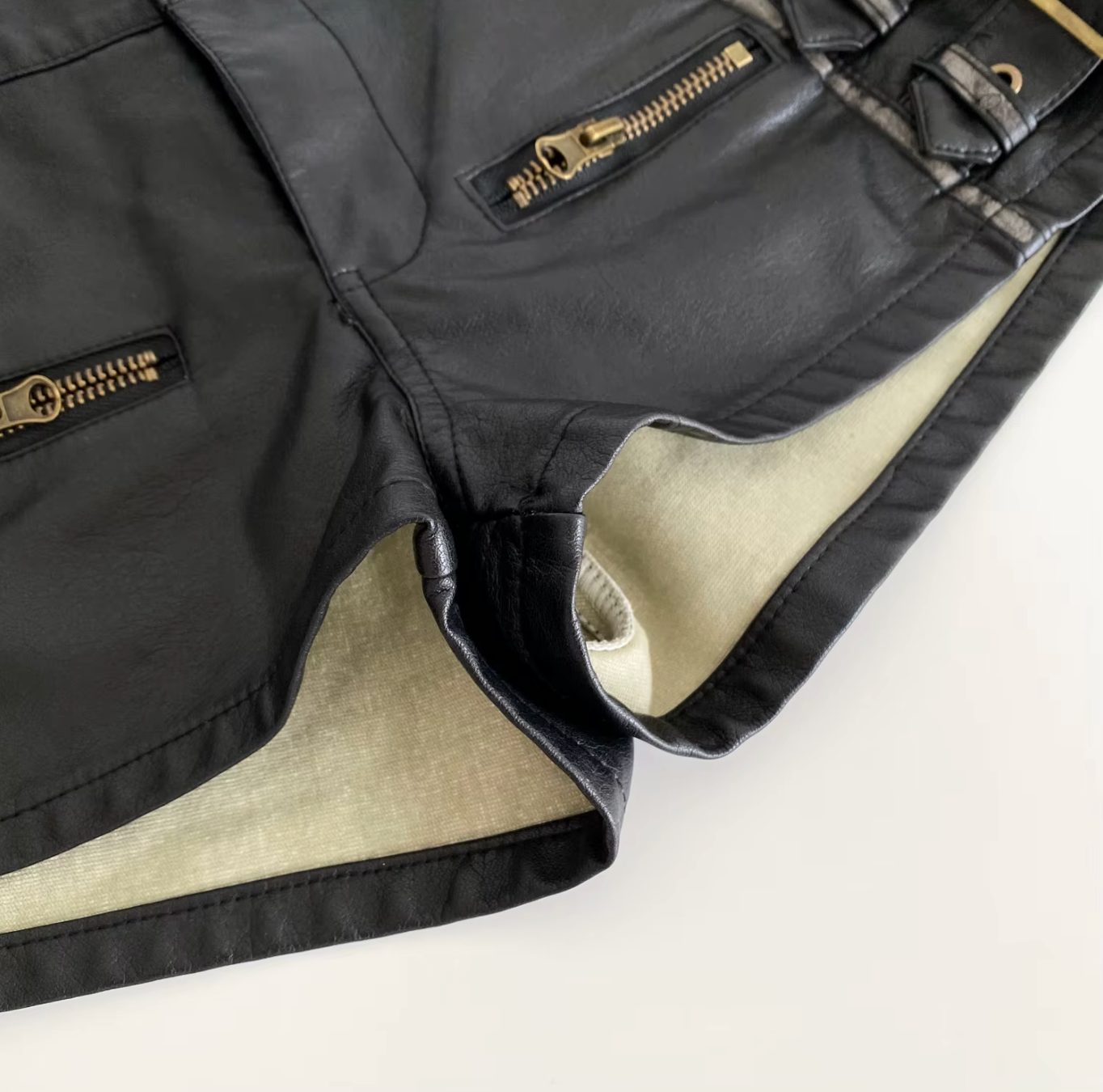 Women High Waist PU Leather Shorts with Buckle