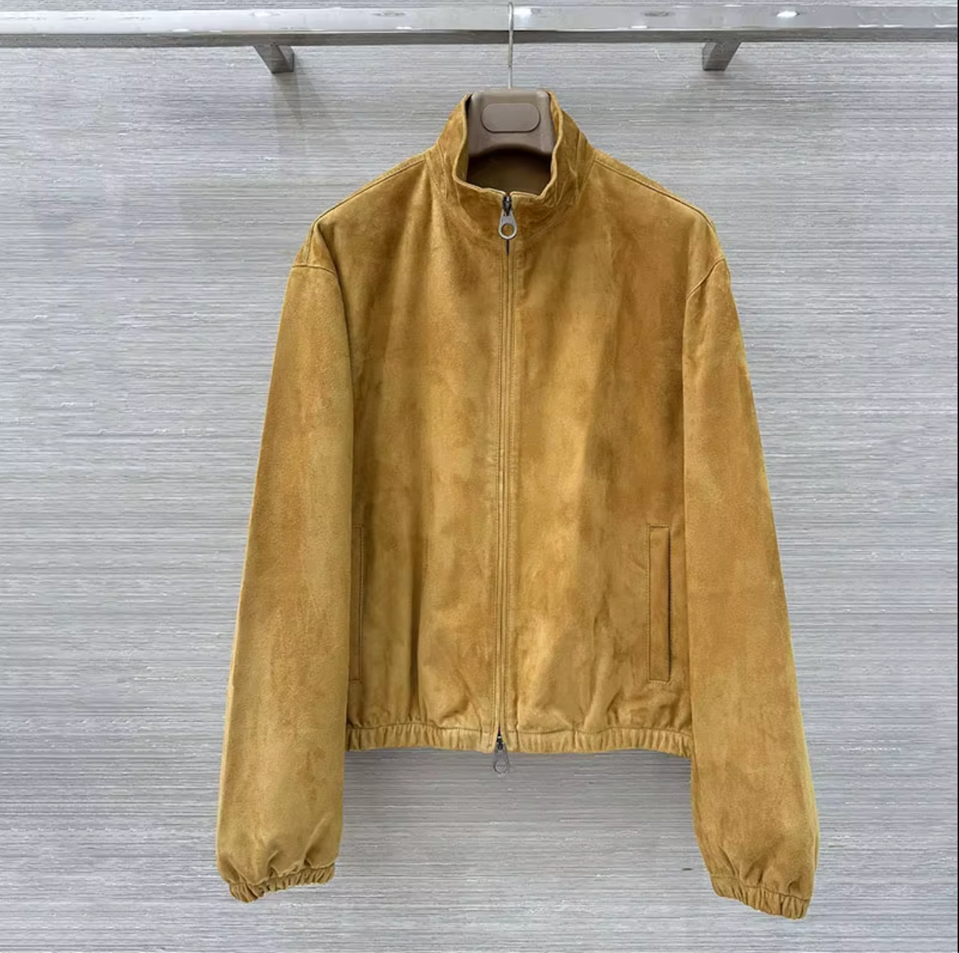 Women Beige Suede Bomber Jacket Real Suede Zip-Up Coat