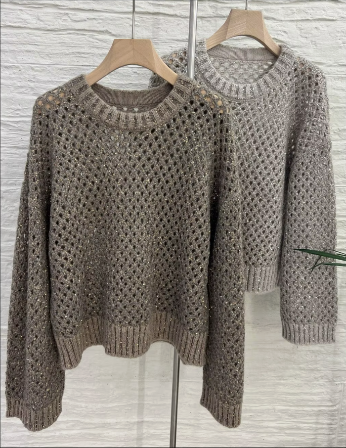 Hollow Out Sequinned Women’s Cashmere Cardigan
