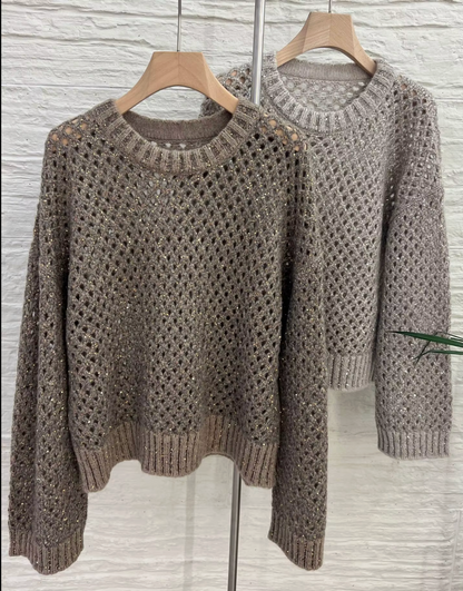 Hollow Out Sequinned Women’s Cashmere Cardigan