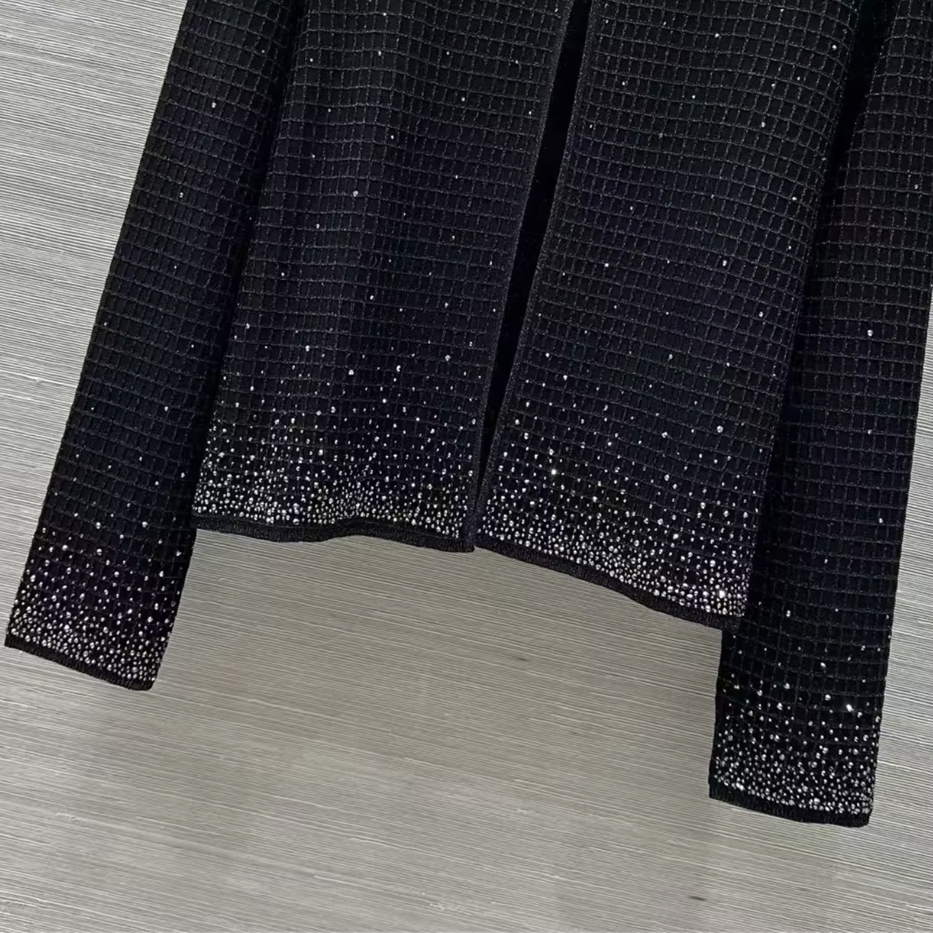 Women Gold Thread Plaid Rhinestone Knit Three Piece Set