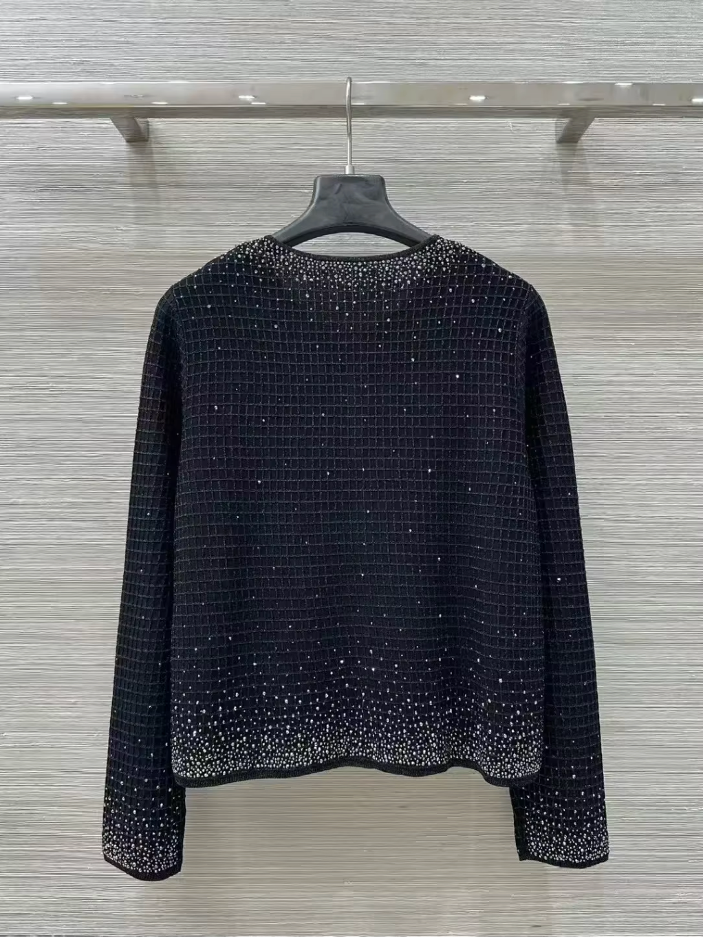 Women Gold Thread Plaid Rhinestone Knit Three Piece Set