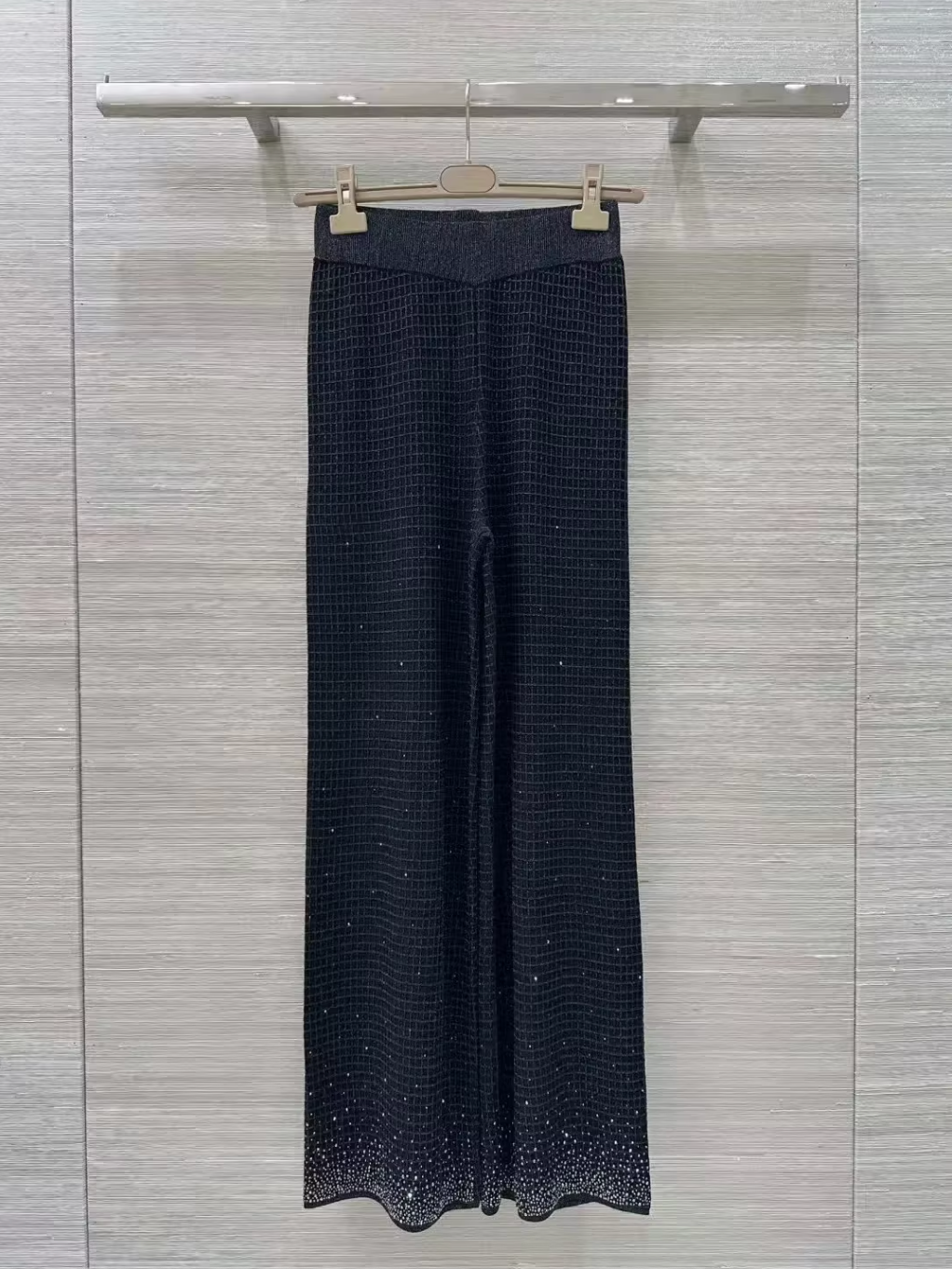 Women Gold Thread Plaid Rhinestone Knit Three Piece Set