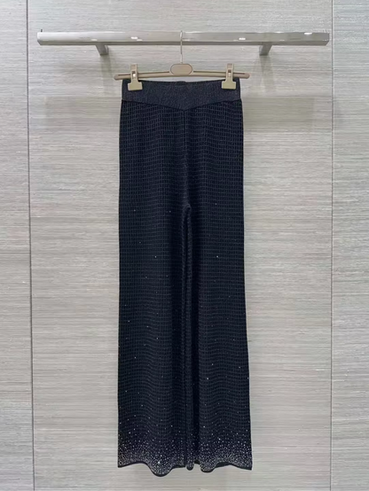 Women Gold Thread Plaid Rhinestone Knit Three Piece Set