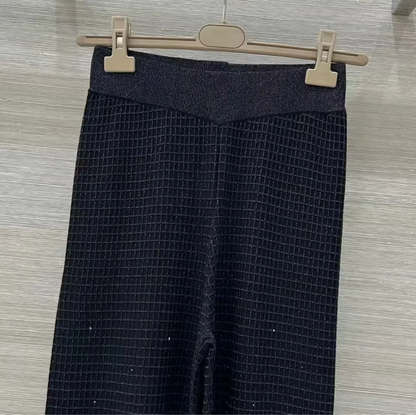 Women Gold Thread Plaid Rhinestone Knit Three Piece Set