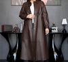 Women Long Leather Coat Plus Size Trench with Button Front