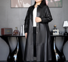 Women Long Leather Coat Plus Size Trench with Button Front