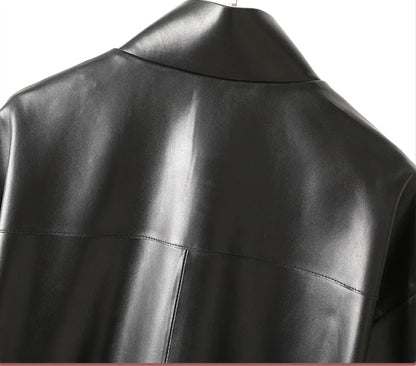 Women Oversized Leather Jacket Bomber Style