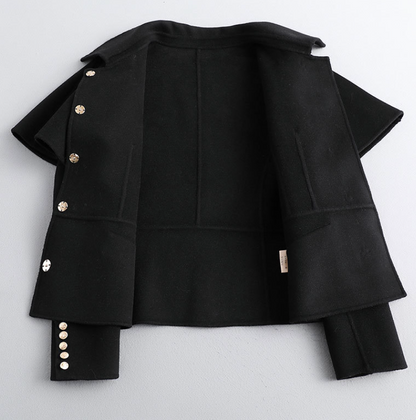 Women Petite Short French Cape Double-Sided Cashmere Coat