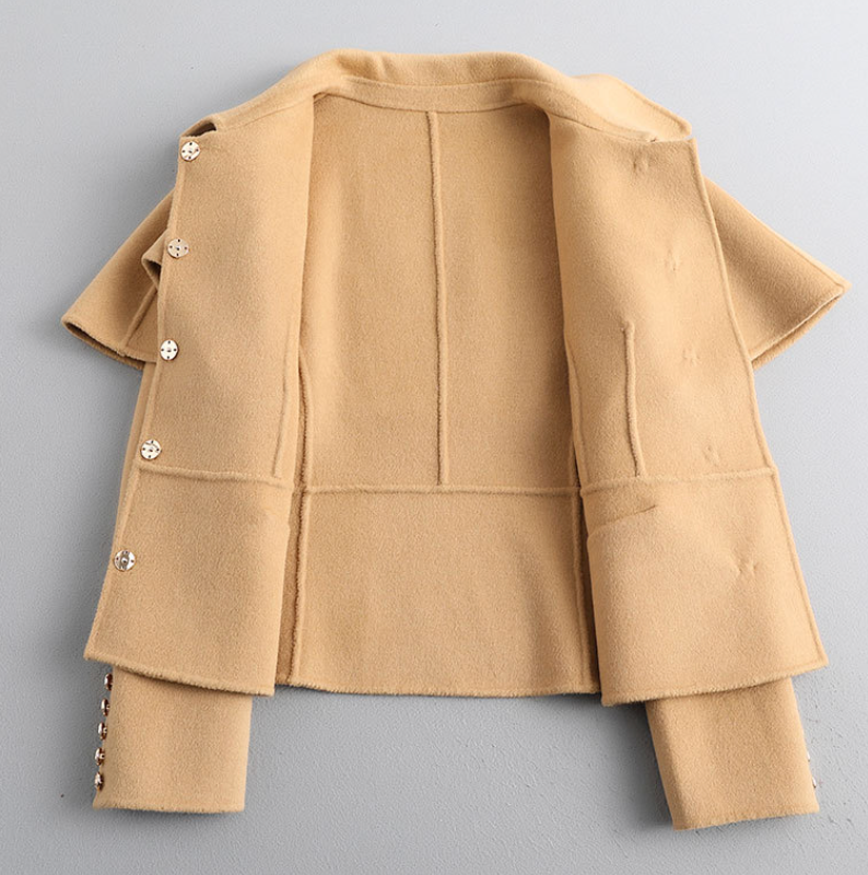 Women Petite Short French Cape Double-Sided Cashmere Coat