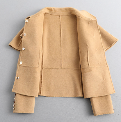 Women Petite Short French Cape Double-Sided Cashmere Coat