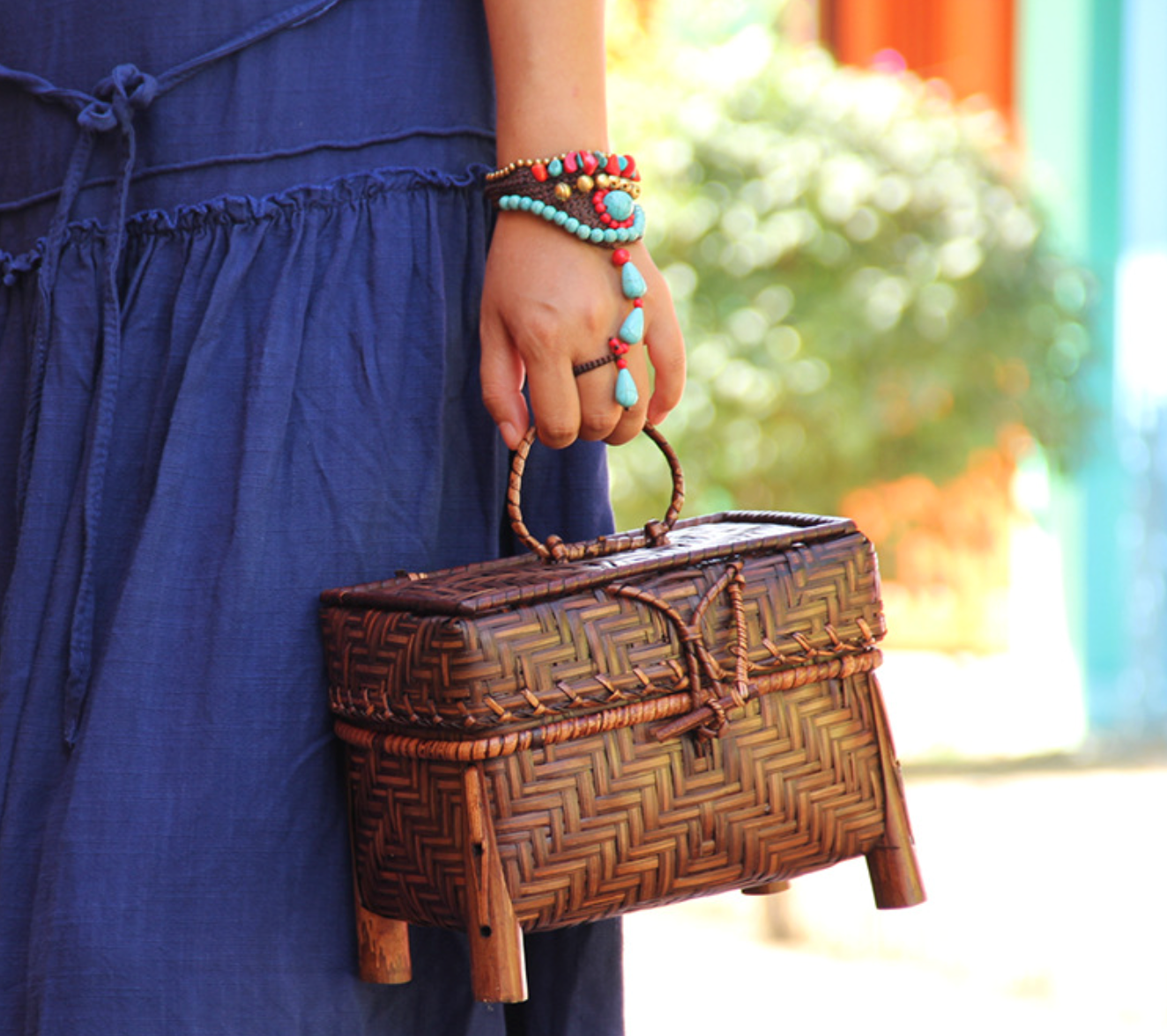 Retro Bamboo Woven Women’s Handbag Vacation Box
