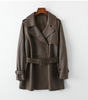 Women Leather Trench Coat Mid-Length Brown Coat