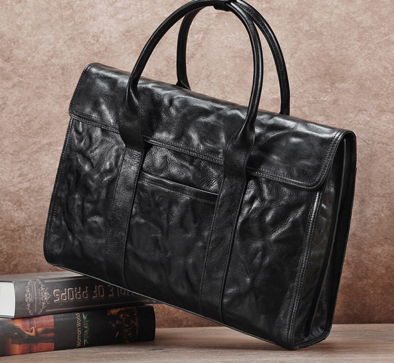 Leather Business Briefcase for Men with Trolley Sleeve