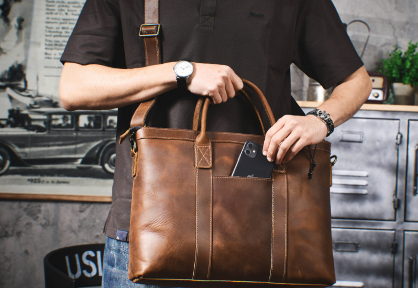 Men’s Genuine Leather Office Briefcase Bag