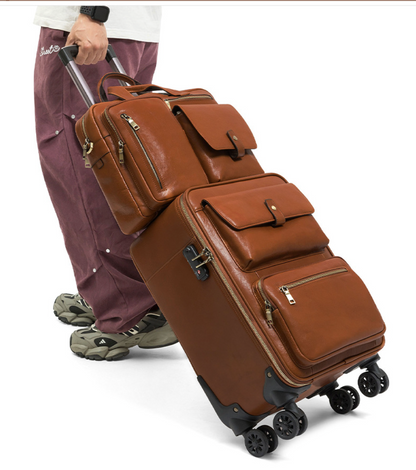 Premium Leather Trolley Suitcase Set
