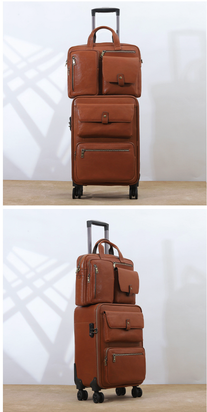 Premium Leather Trolley Suitcase Set