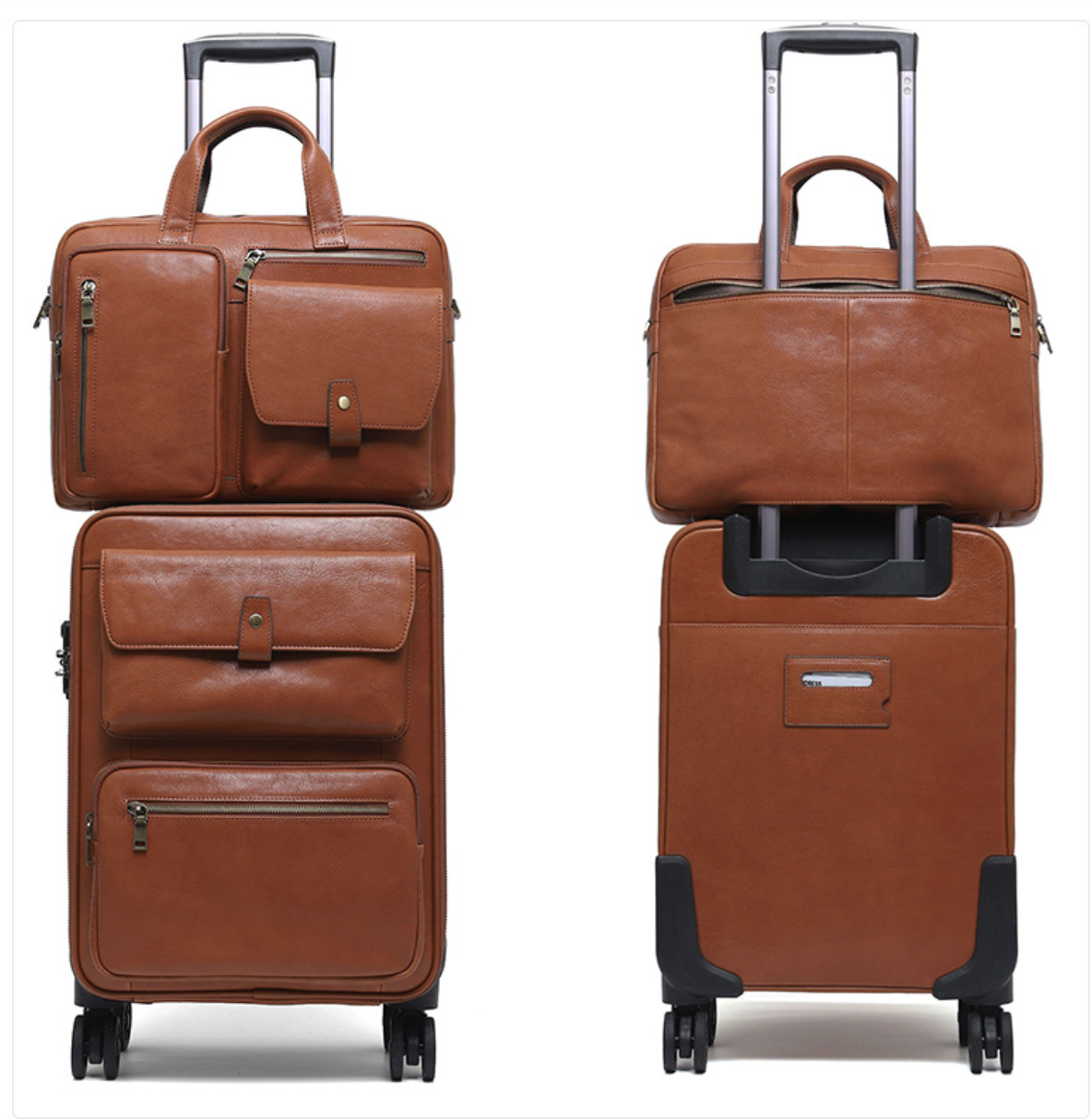Premium Leather Trolley Suitcase Set