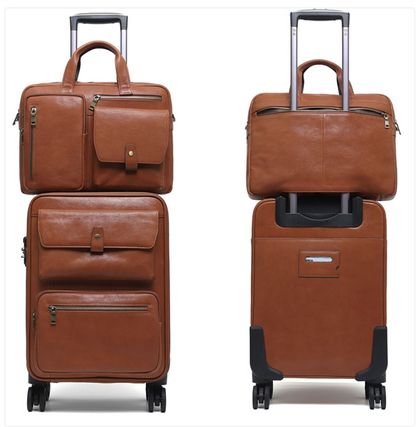Premium Leather Trolley Suitcase Set