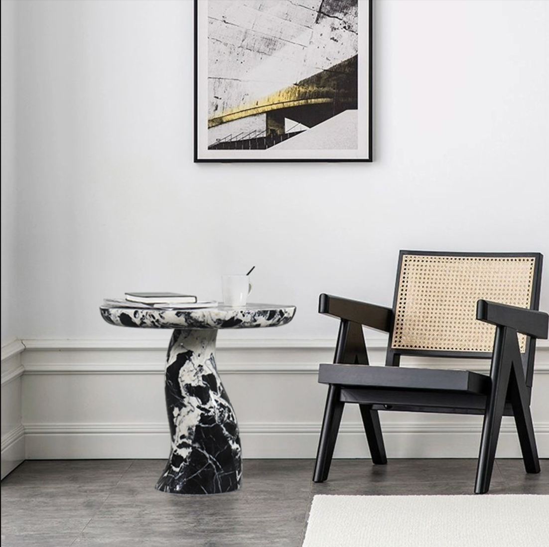 Modern Scandinavian Black Marble Round Side Table