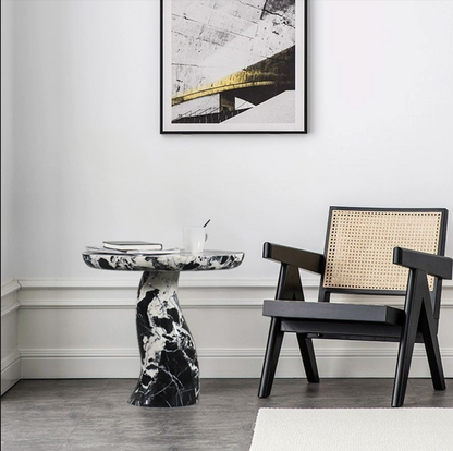 Modern Scandinavian Black Marble Round Side Table