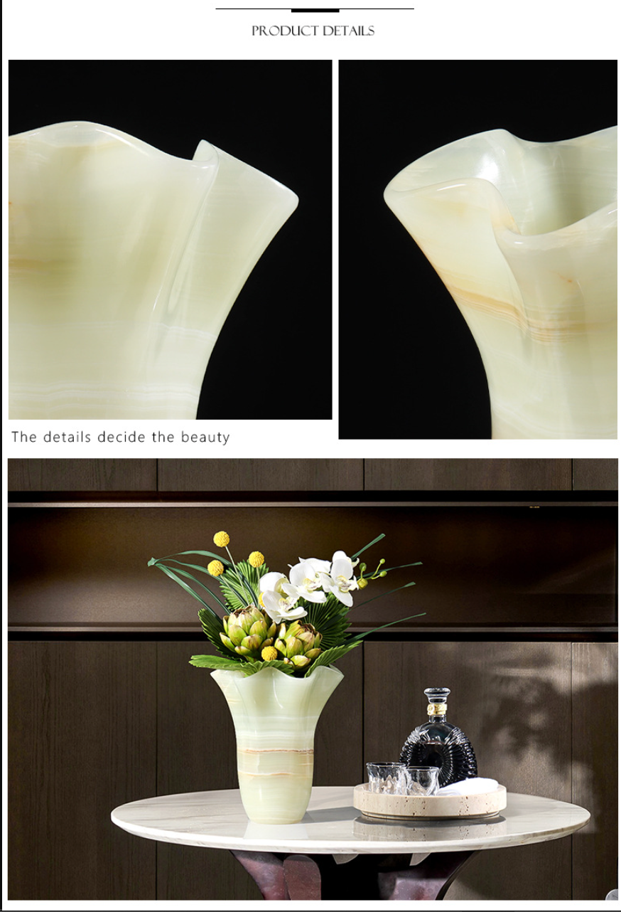 Natural White Jade Marble Flower Vase Hand-Carved