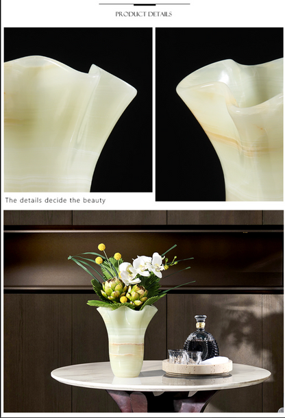 Natural White Jade Marble Flower Vase Hand-Carved