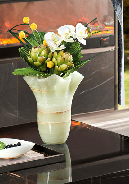 Natural White Jade Marble Flower Vase Hand-Carved