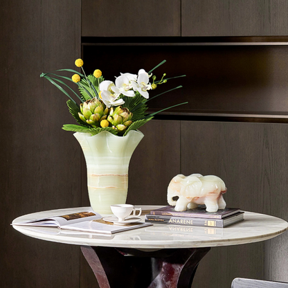 Natural White Jade Marble Flower Vase Hand-Carved