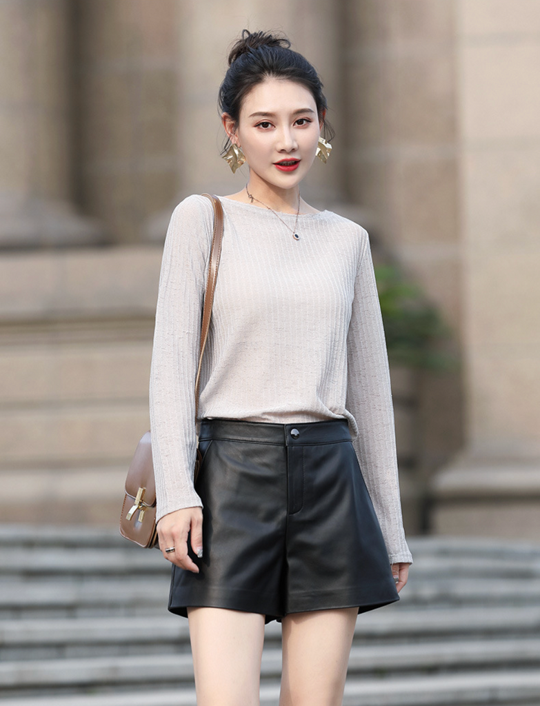 Women’s Black Leather High Waisted Shorts