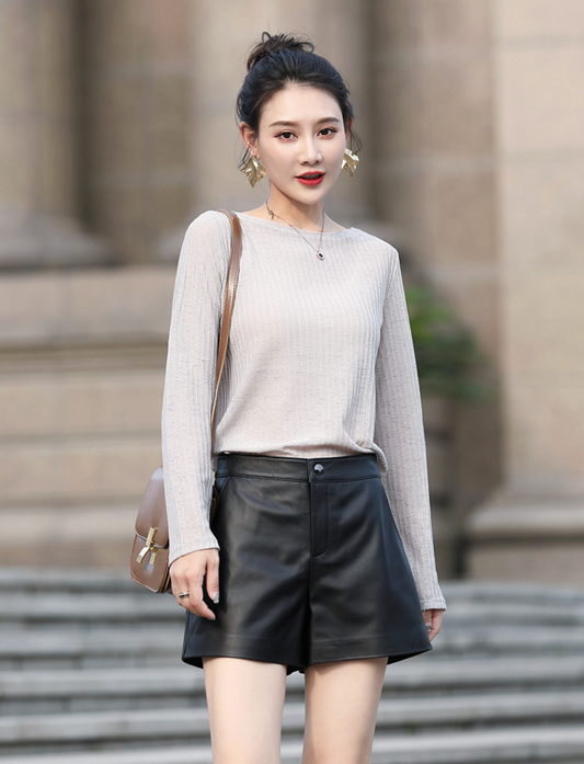 Women’s Black Leather High Waisted Shorts
