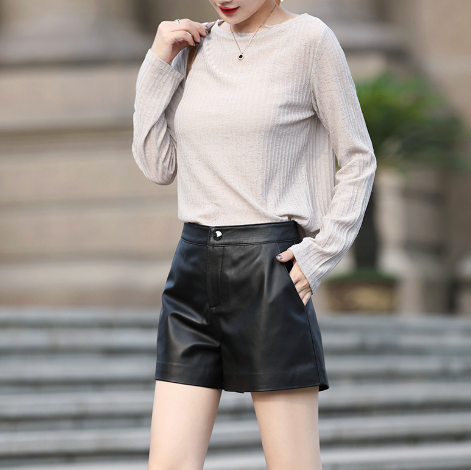 Women’s Black Leather High Waisted Shorts