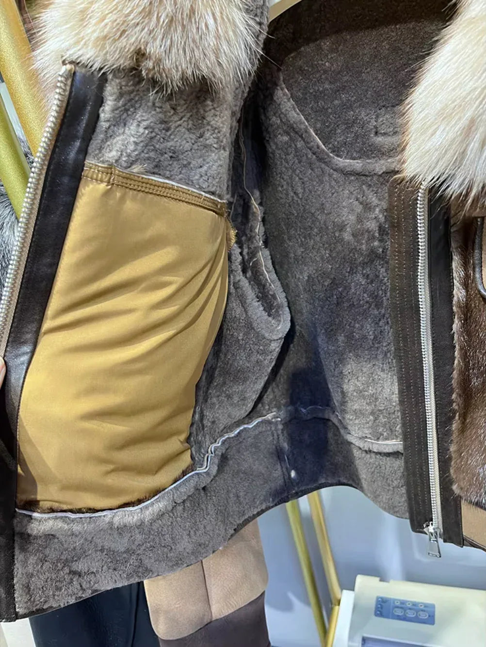 Women Real Fur Bomber Jacket With Fox Collar