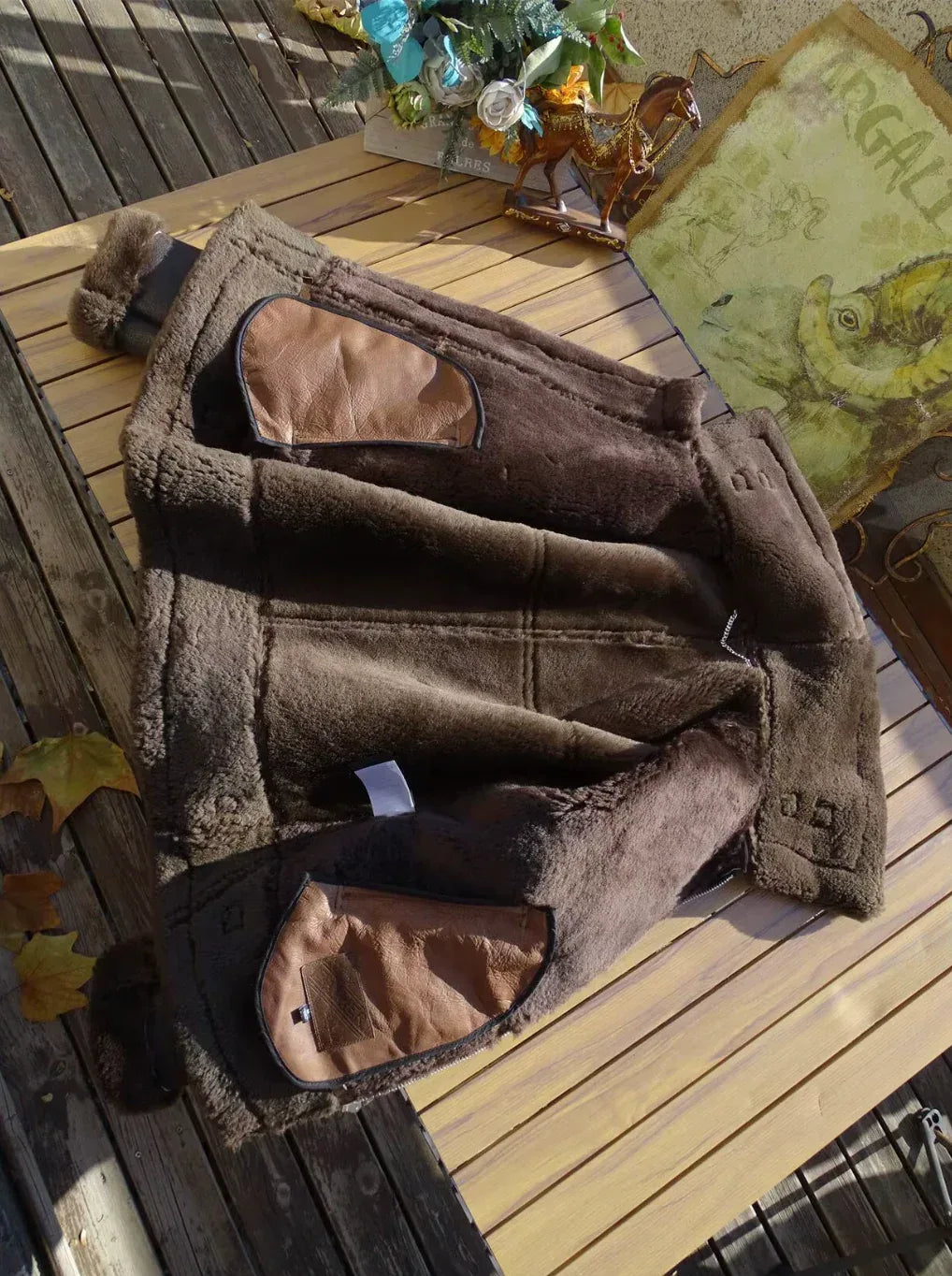 Men’s Dark Brown Shearling Bomber Jacket Aviator Coat
