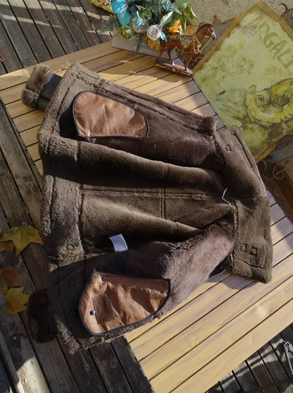 Men’s Dark Brown Shearling Bomber Jacket Aviator Coat