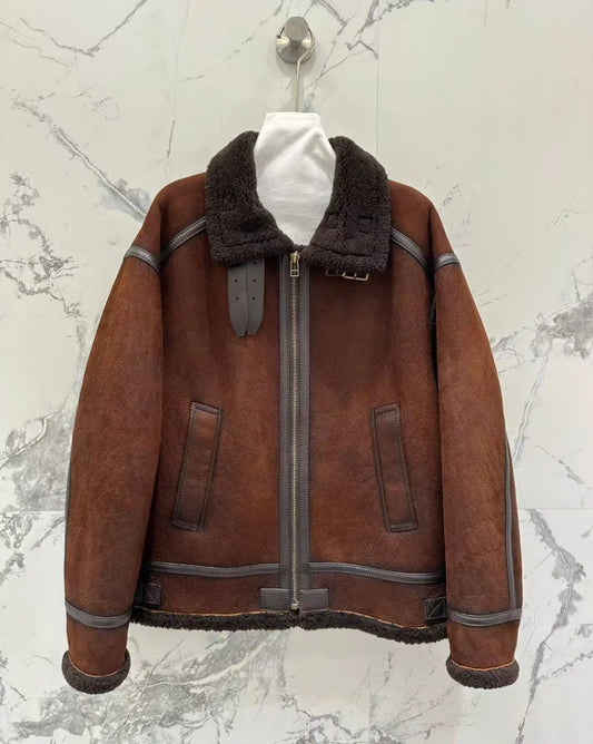 Men’s Real Shearling Fur Suede Leather Jacket 1 S