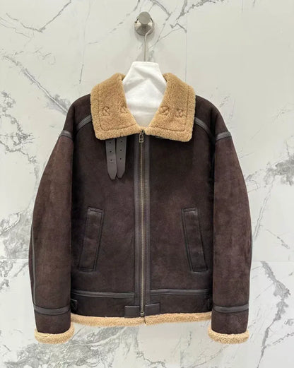 Men’s Real Shearling Fur Suede Leather Jacket 2 S
