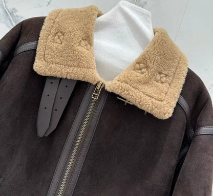 Men’s Real Shearling Fur Suede Leather Jacket