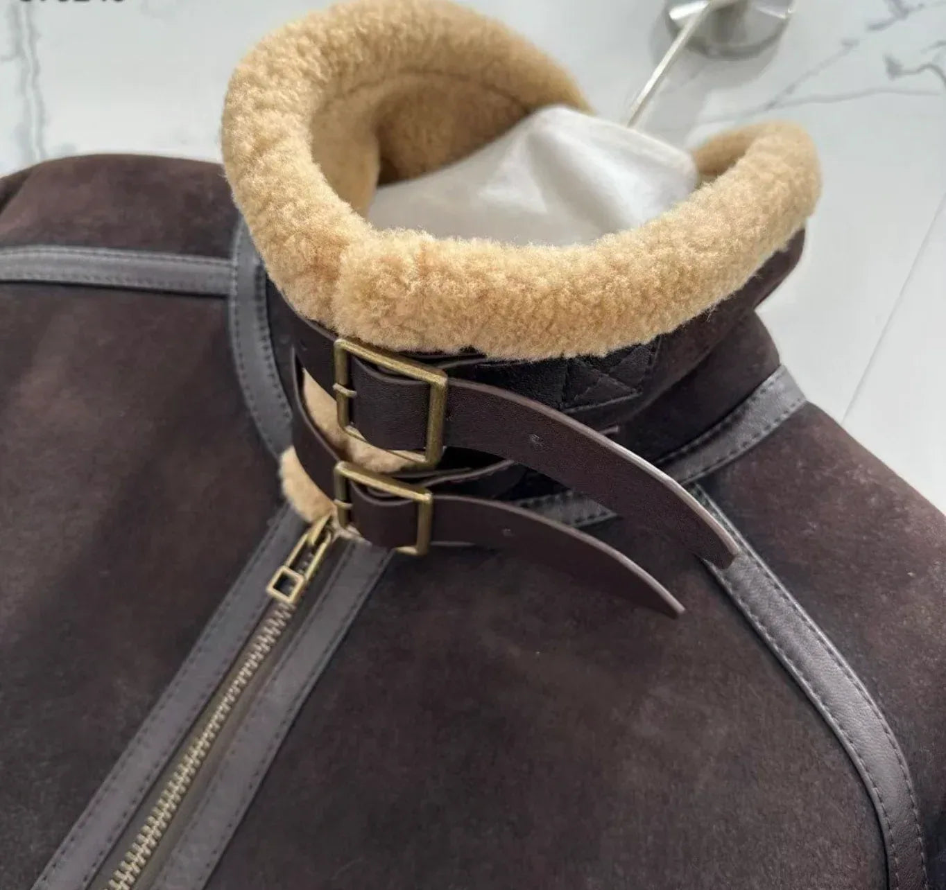 Men’s Real Shearling Fur Suede Leather Jacket