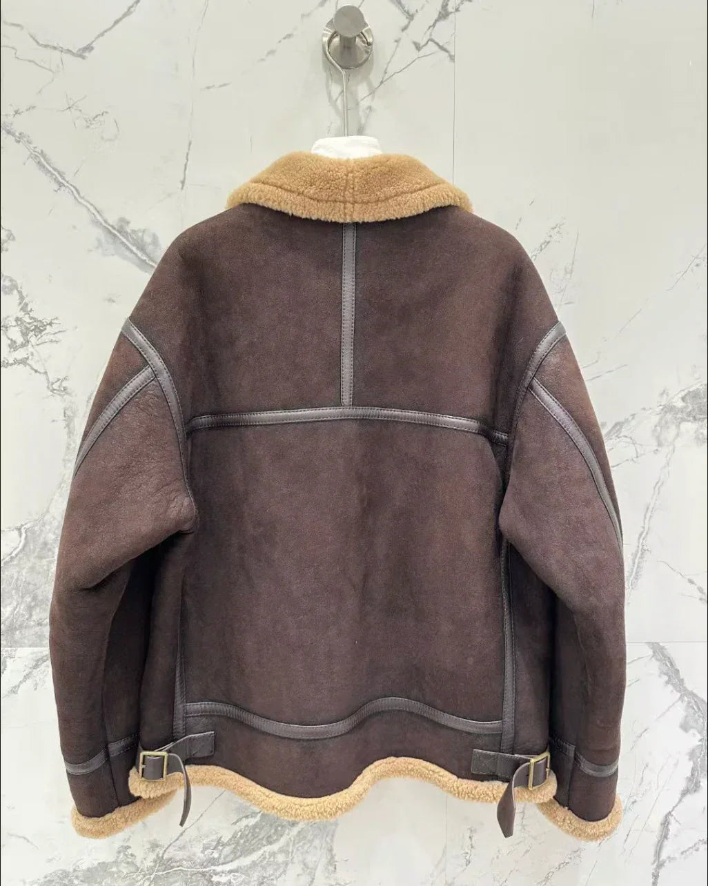 Men’s Real Shearling Fur Suede Leather Jacket