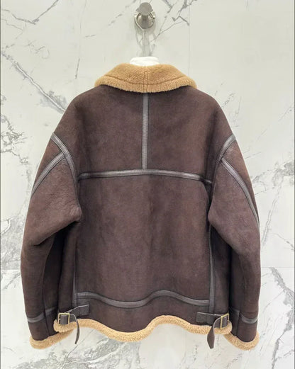 Men’s Real Shearling Fur Suede Leather Jacket