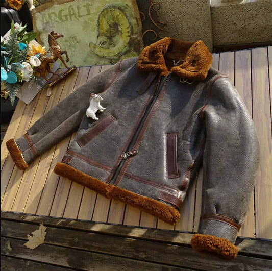 Men’s Real Sheepskin Fur B3 Shearling Bomber Jacket