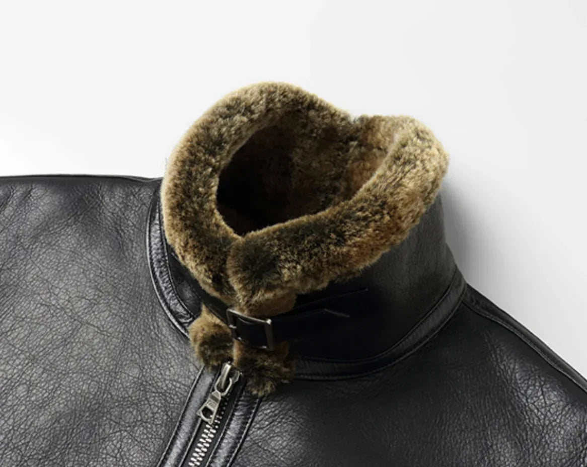 Men’s Sheepskin Shearling Fur-Lined Winter Coat