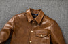 Oil Wax Leather Jacket Men Brown Slim Fit Boxer Style