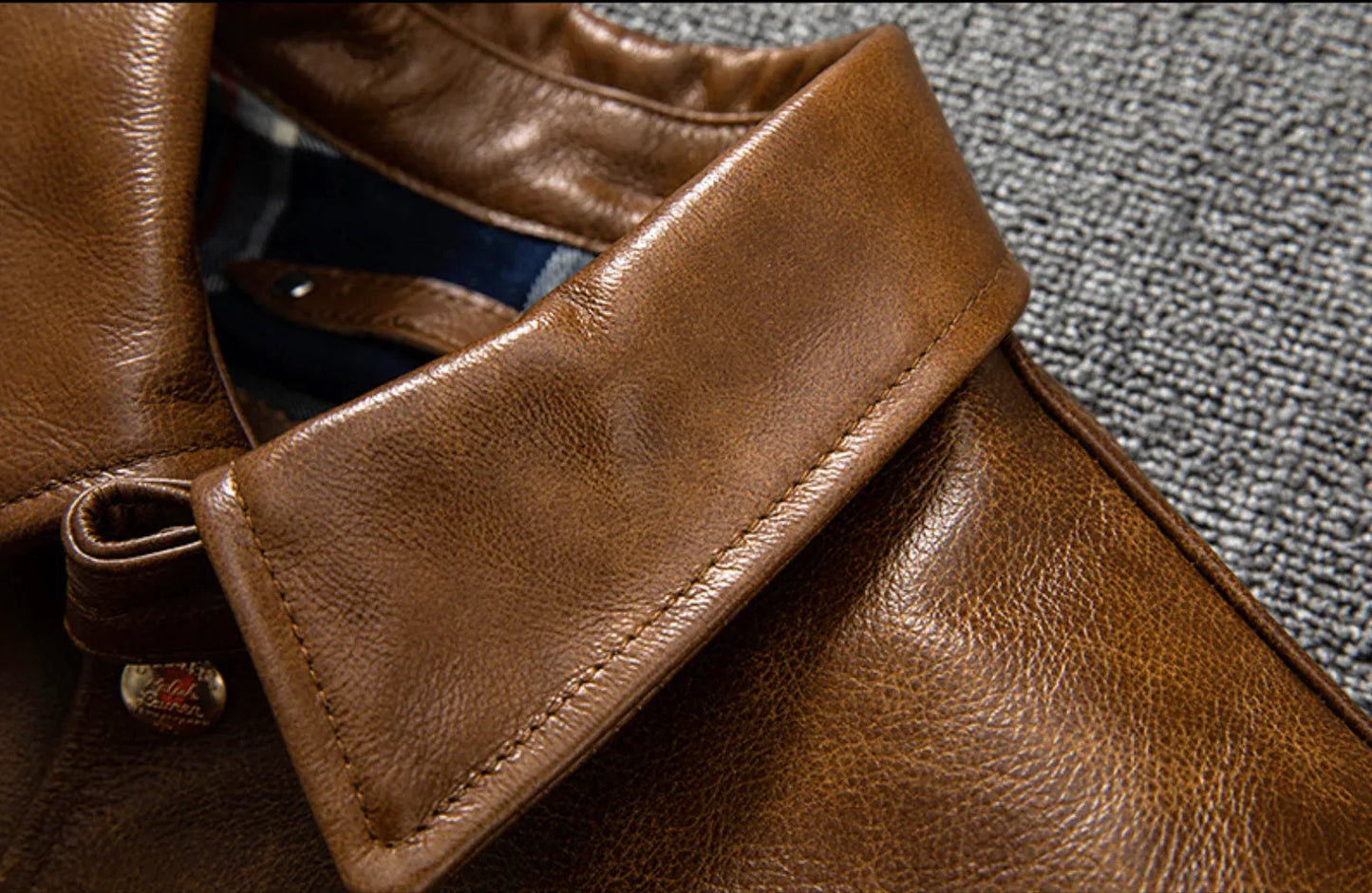 Oil Wax Leather Jacket Men Brown Slim Fit Boxer Style