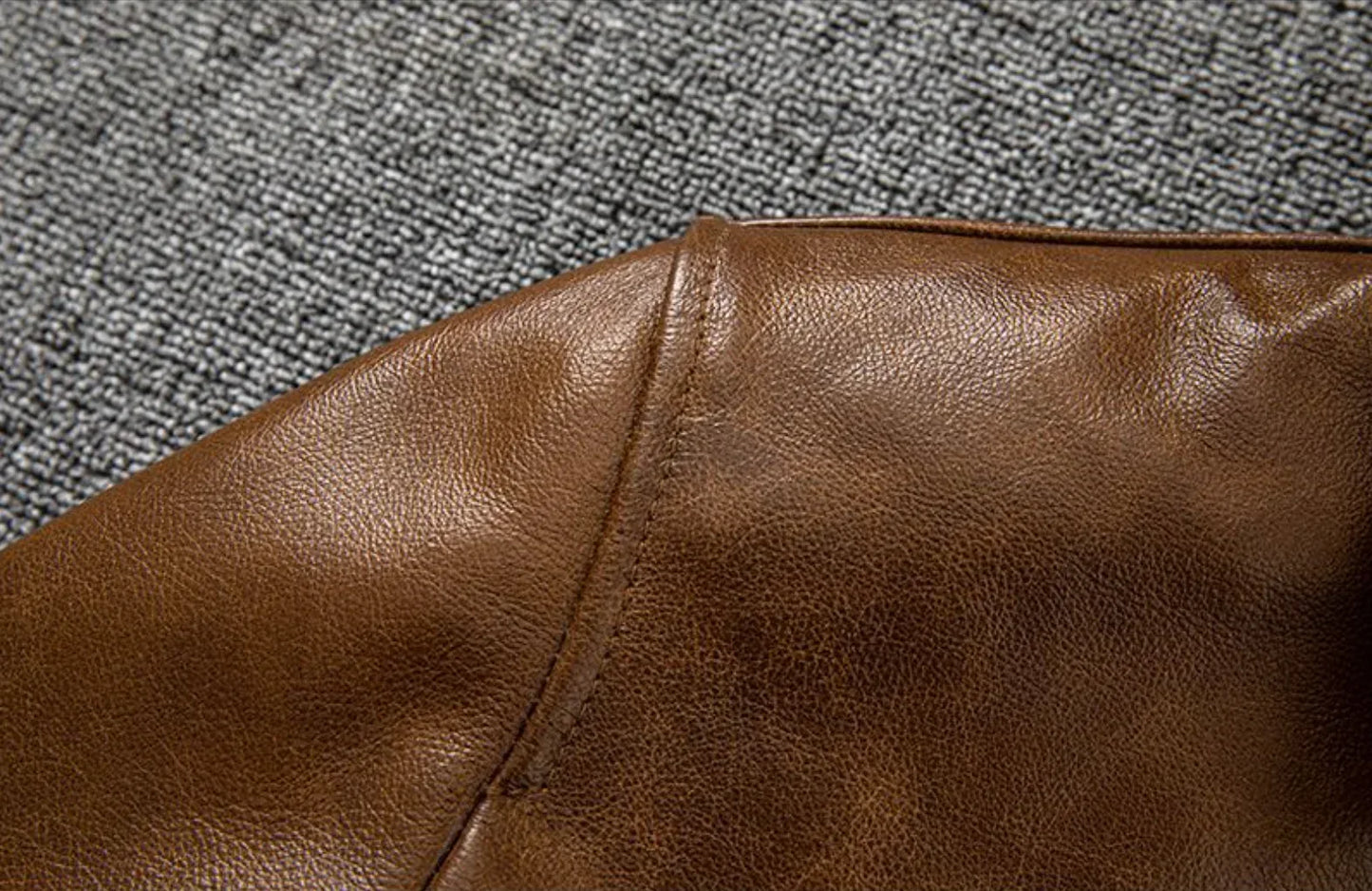 Oil Wax Leather Jacket Men Brown Slim Fit Boxer Style