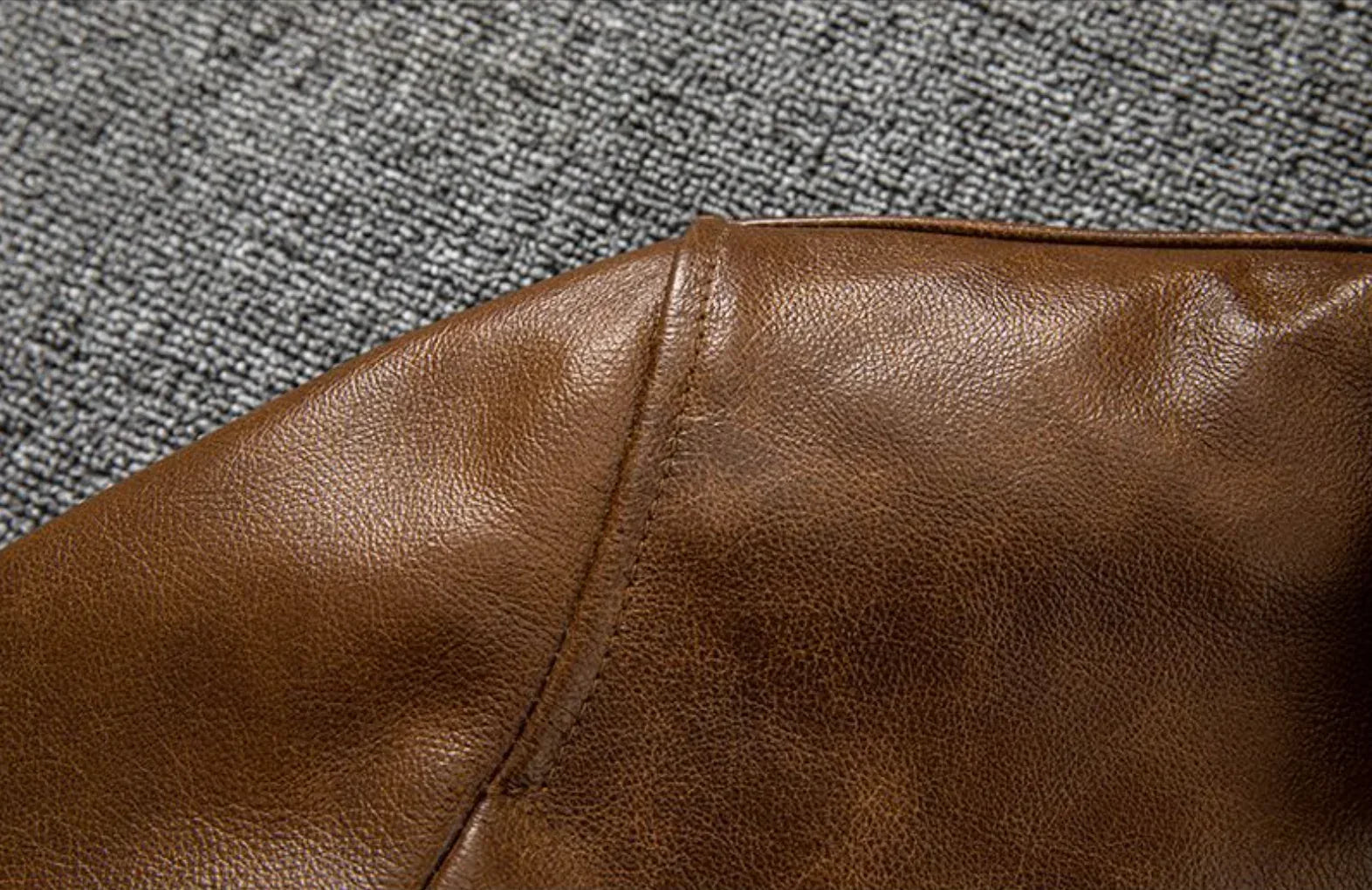 Oil Wax Leather Jacket Men Brown Slim Fit Boxer Style