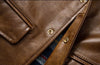 Oil Wax Leather Jacket Men Brown Slim Fit Boxer Style