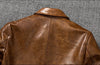 Oil Wax Leather Jacket Men Brown Slim Fit Boxer Style